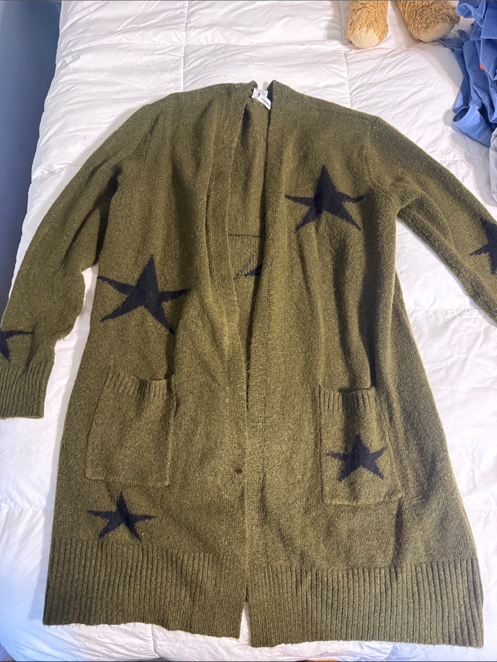 Sweet Romeo Olive Green Star-Accent Open Cardigan